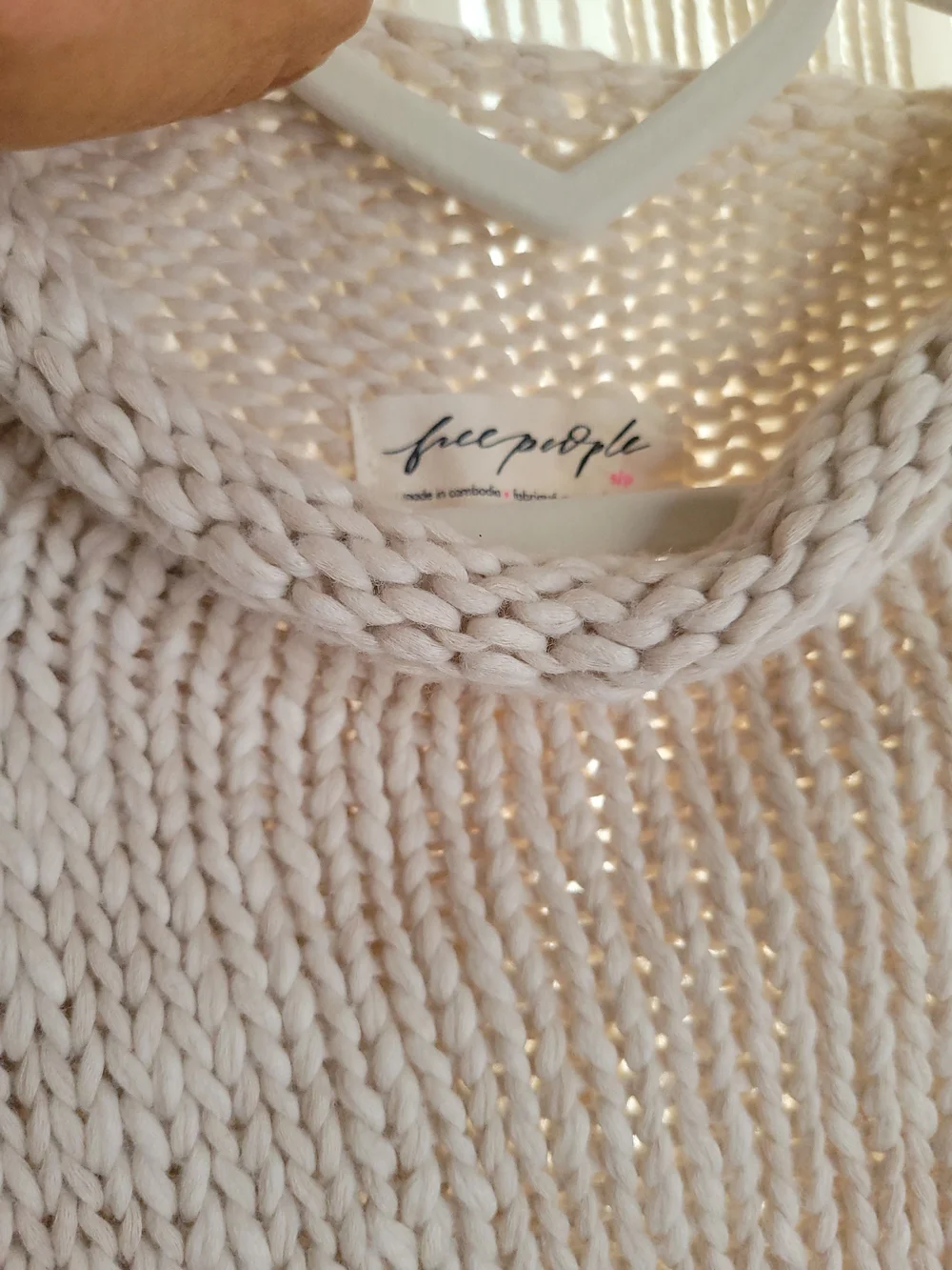 Free People Cream Cropped Crewneck Sweater